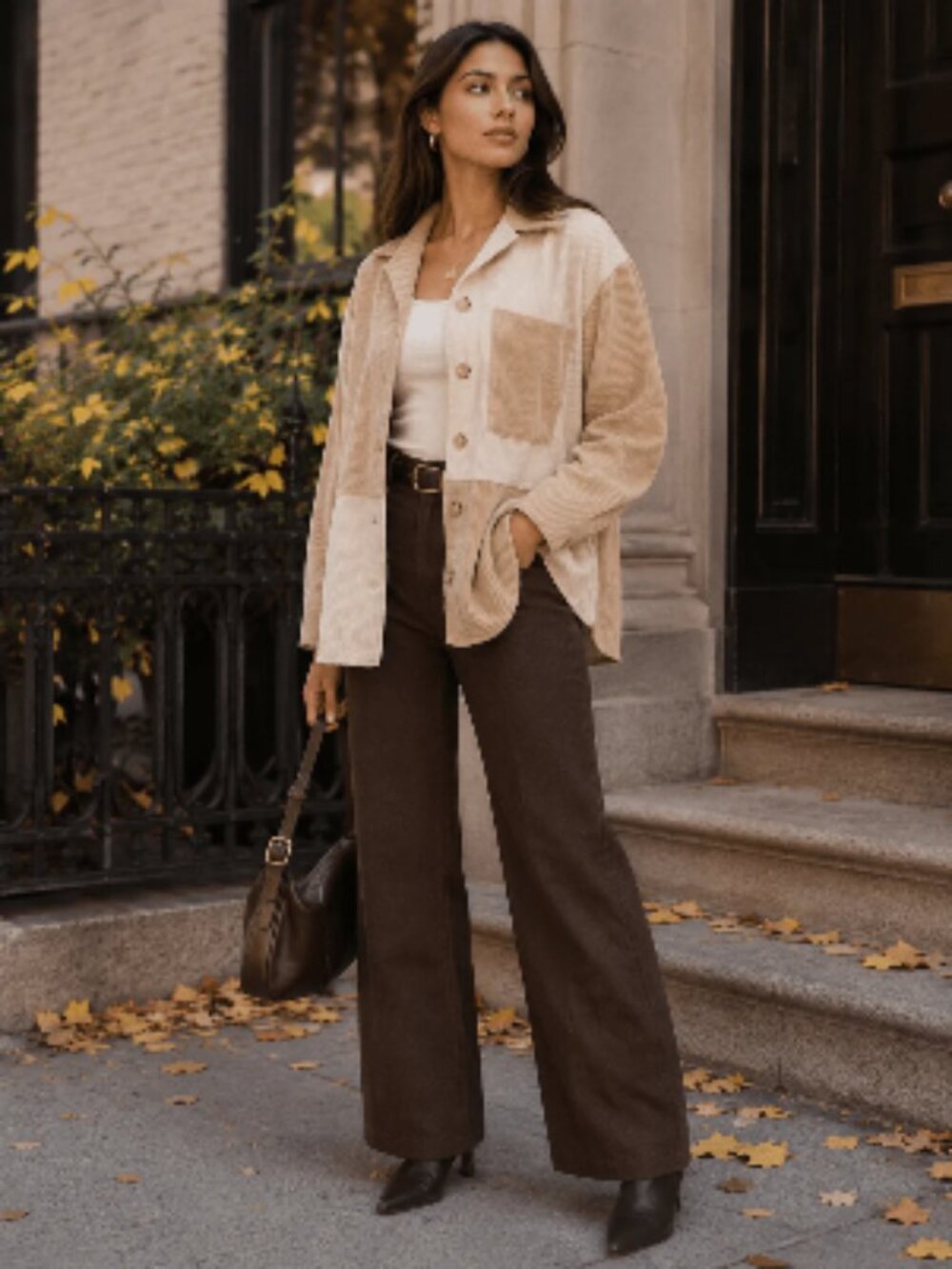 NWT Beivy Colorblock Corduroy Shacket Tan Coastal Grandma
